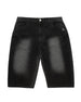 Sorte denimshorts, set forfra
