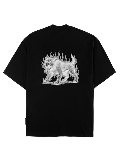 T-shirt nera Beware of the Dog #1, vista dietro con la stampa