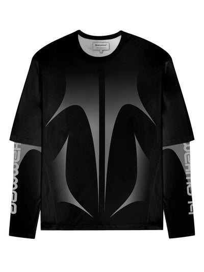 Shaped Black long sleeve T-shirt, front view, color_black