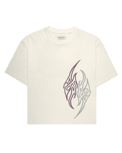 T-shirt boxy panna Tribal, vista davanti
