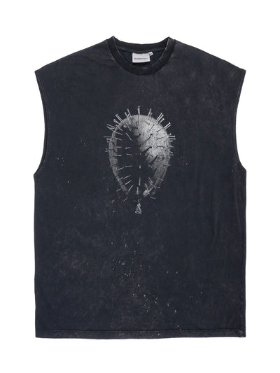 Black Needle Core tank top, front view