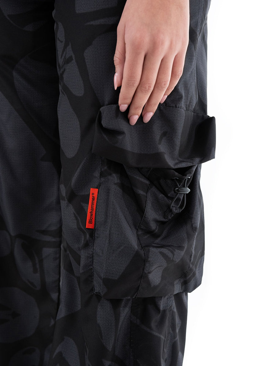 Black Strand cargo trousers, cargo pocket detail