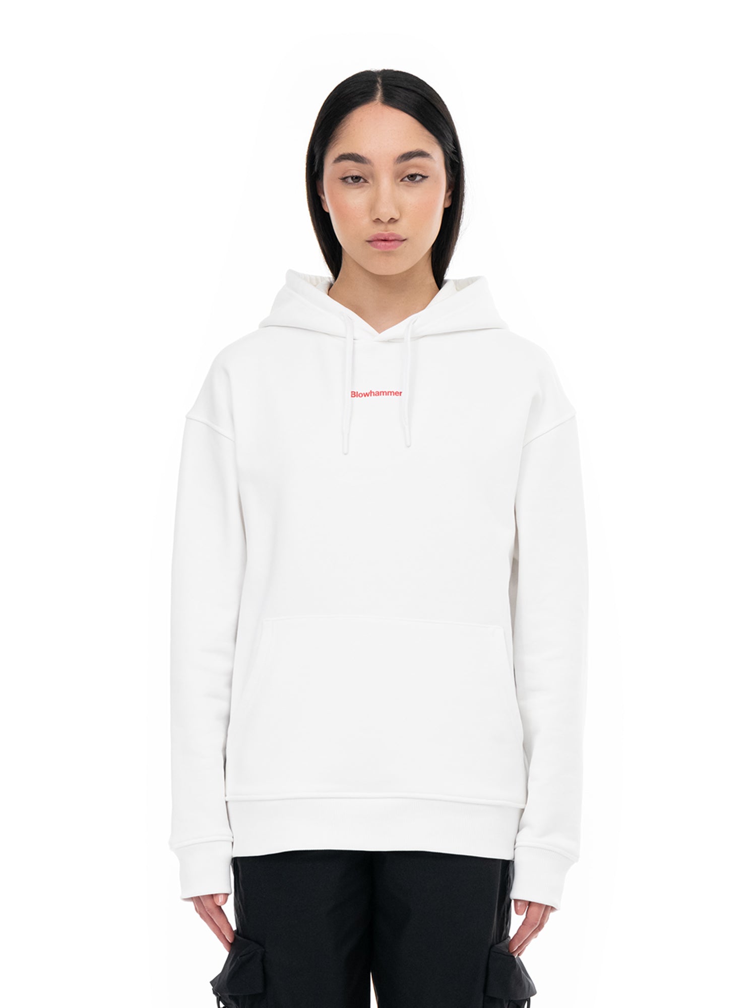 Witte hoodie No Inspiration, op model, vooraanzicht