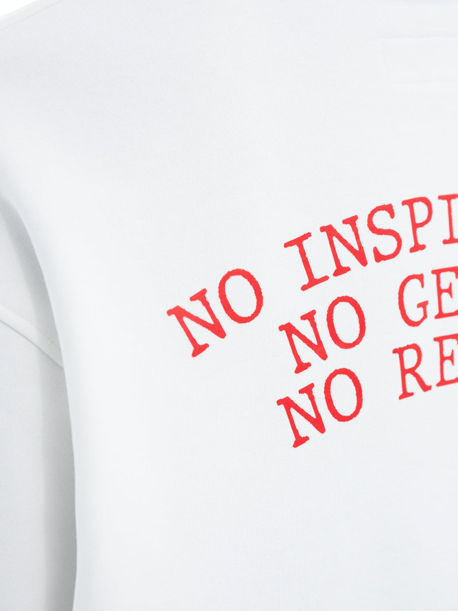 White No Inspiration hoodie, back print detail
