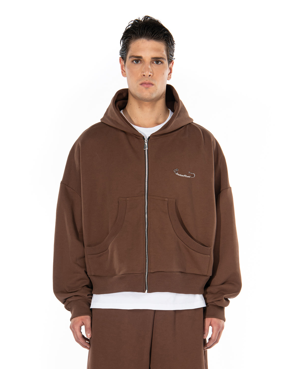 BROKENHEART Brown Zip Hoodie | Blowhammer, color_brown