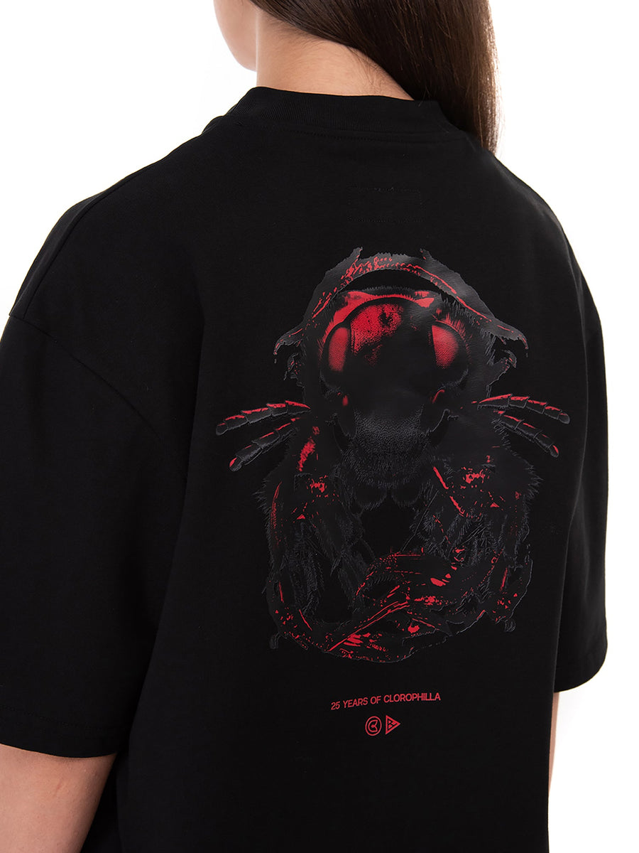 Schwarzes T-Shirt Insectide, Detail des Rückenprints