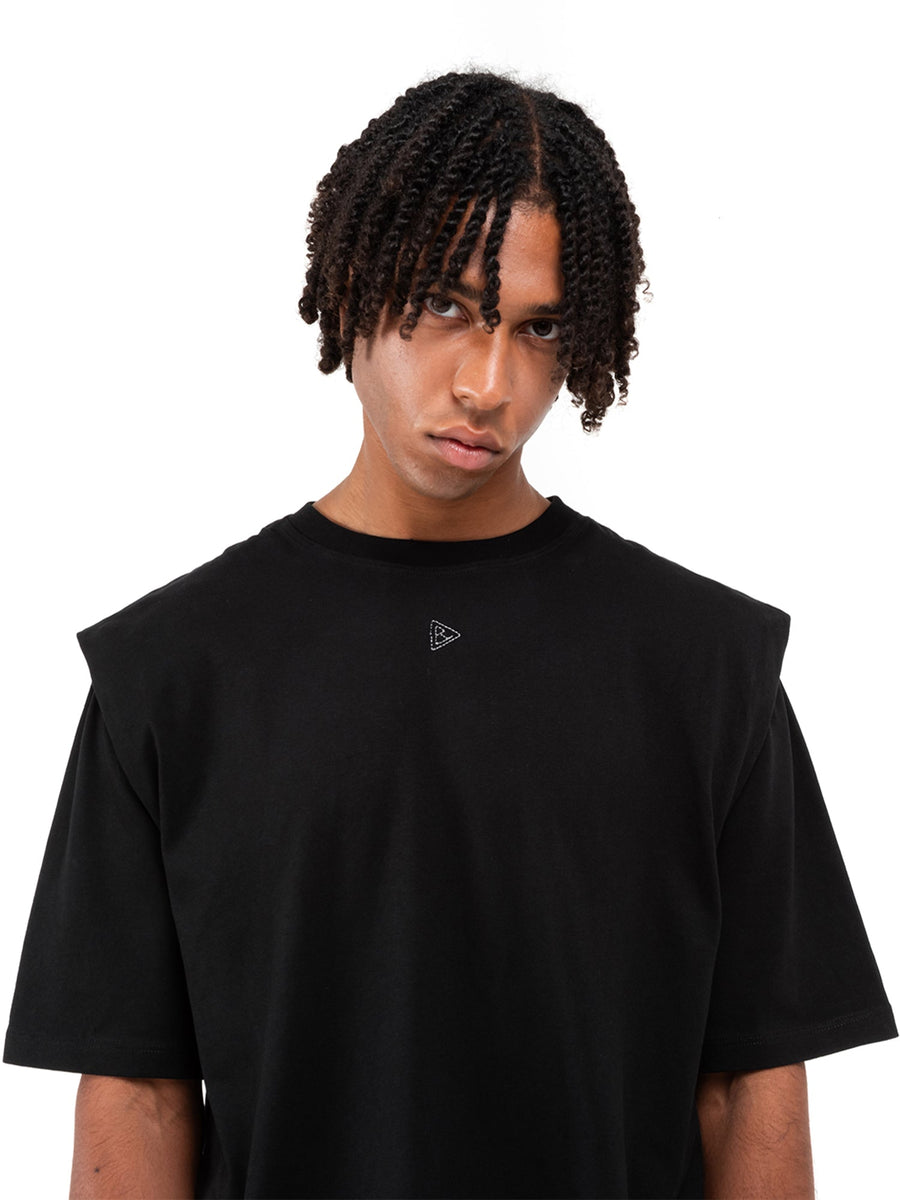 Black Minimal SP T-shirt, worn, close-up