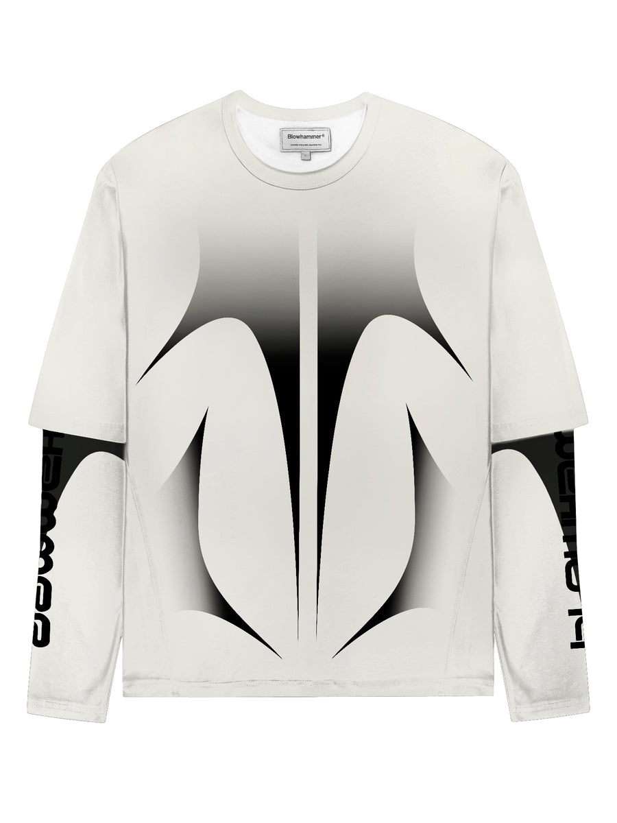 White Shaped Black long sleeve T-shirt, front view