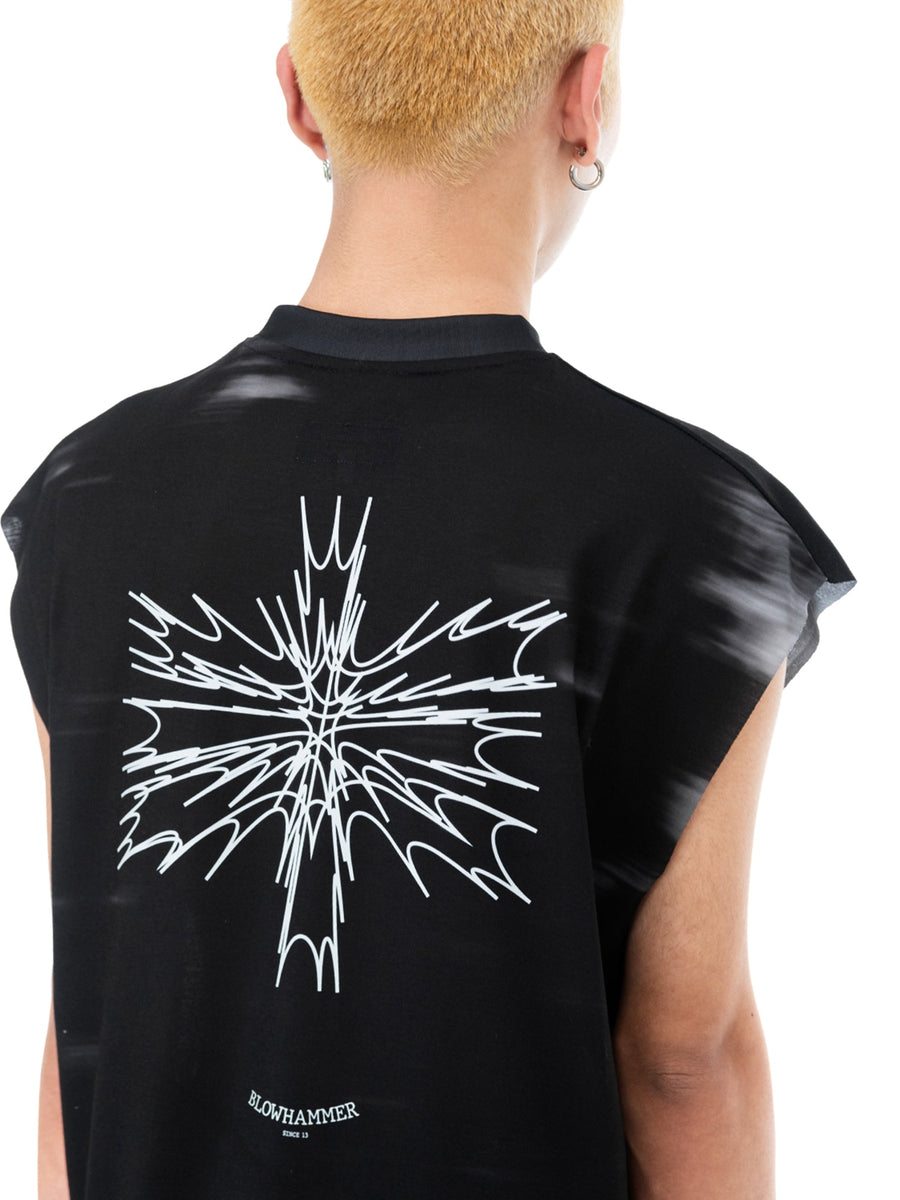 Black Leak tank top, back print detail