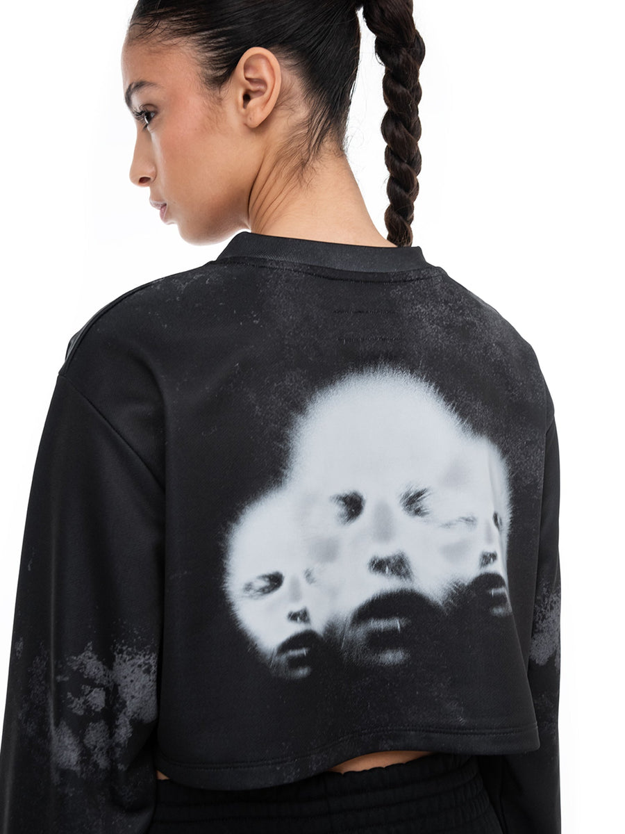 Black Triodrome cropped sweatshirt, back print detail