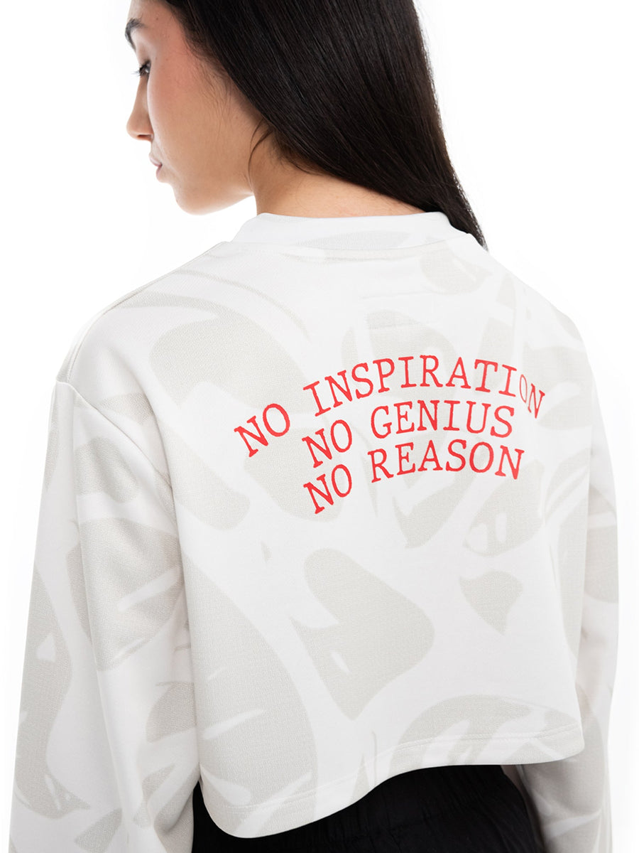 Elfenbeinfarbenes Crop-Sweatshirt Strand Ivory, Detail des Rückenprints