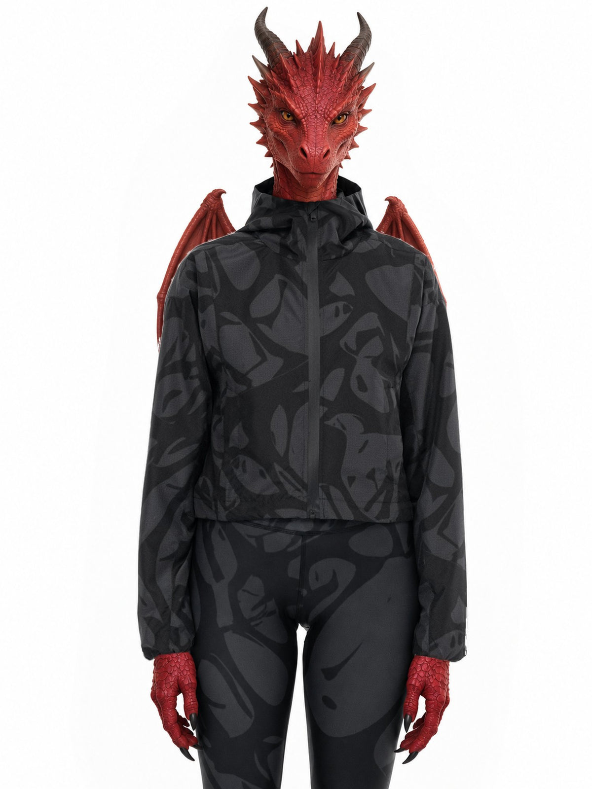 Invented character, red dragon, wearing Strand Windbreaker